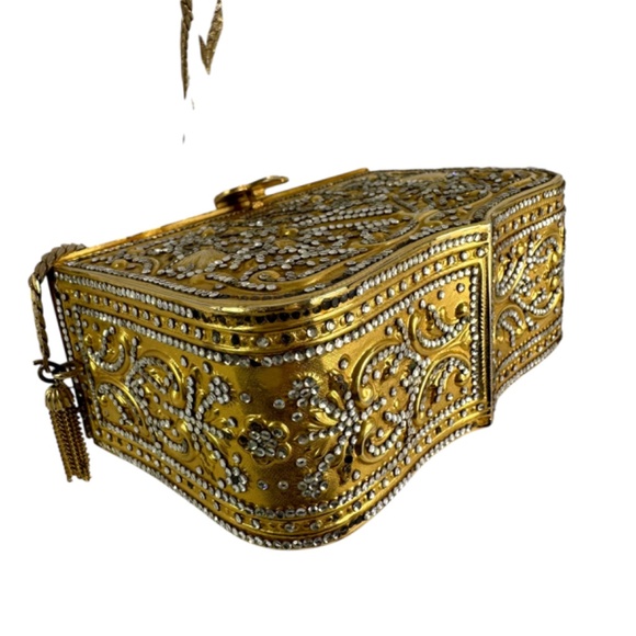 Rare Vintage JUDITH LEIBER Minaudière Gold Crystal Gilded Stamp Clutch Bag - Picture 11 of 16